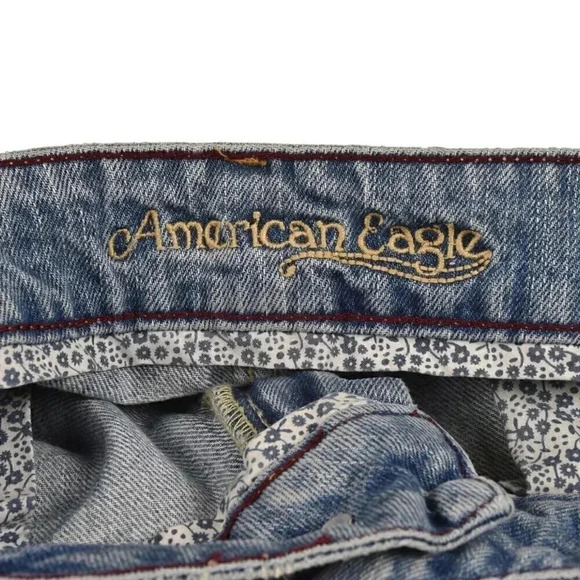Vintage Y2K American Eagle Jean Shorts Blue Distressed Raw Low Rise Size 4 - Picture 5 of 9